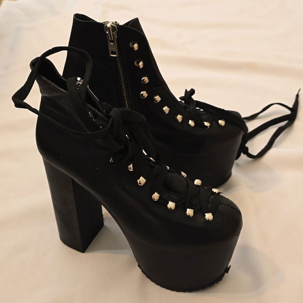 UNIF Black Lace-Up Platform Ankle Boots with Stud Accents